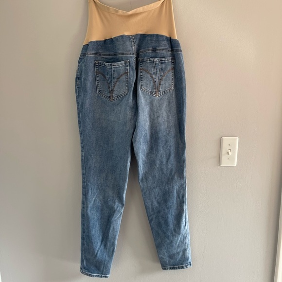 Indigo Blue Maternity Full Panel Belly Distressed Straight Leg Ankle Jeans 1x - Picture 3 of 4